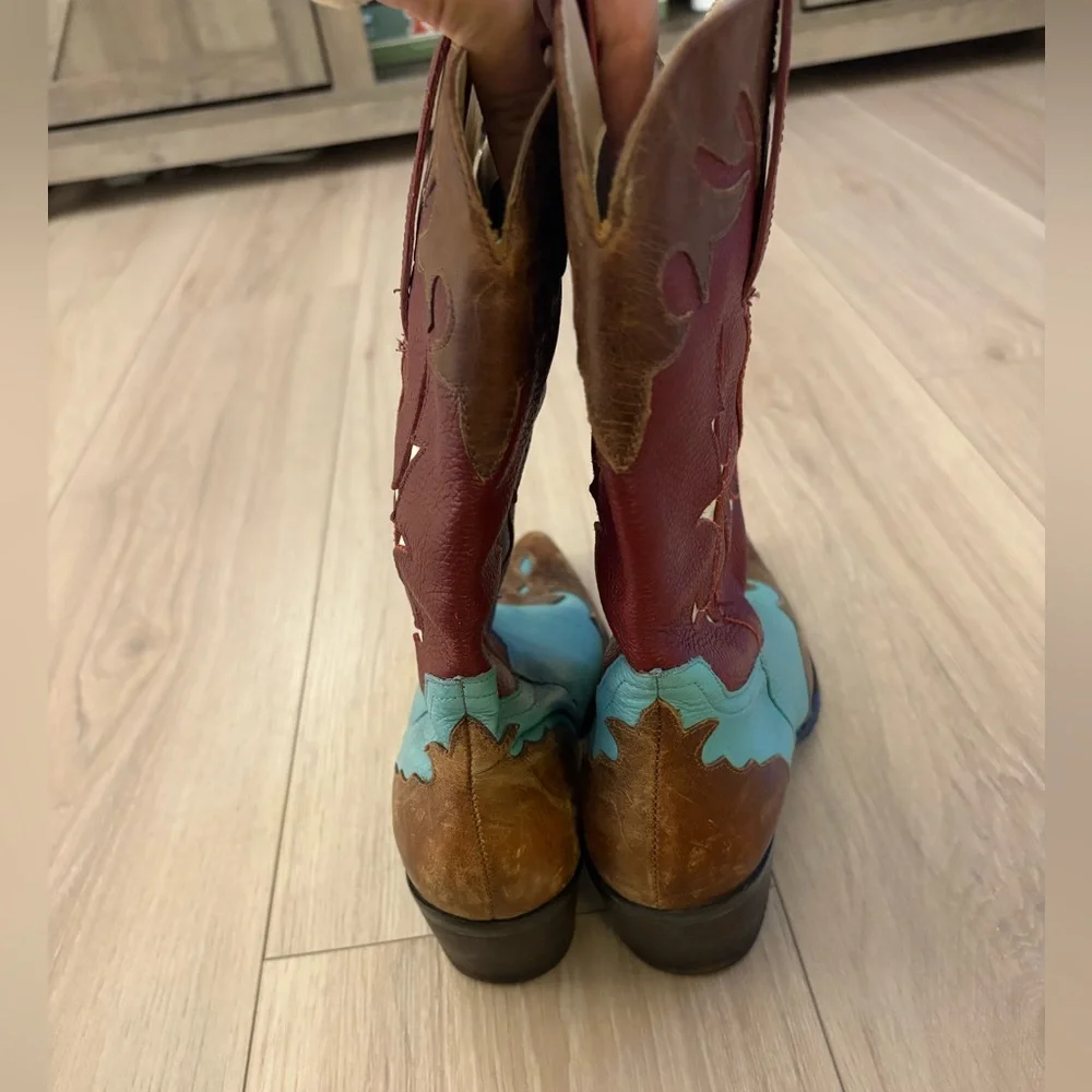 Matisse Red and Blue Western cowgirl Heeled Boots - Picture 4 of 10